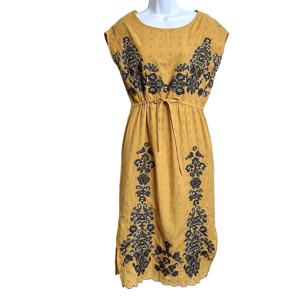Sundance Felicity Embroidered Boho Dress Womens XS NWOT Yellow Beaded Sequins